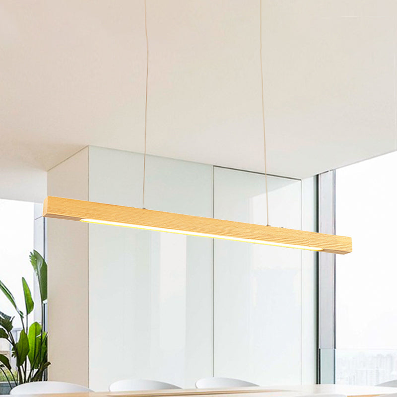 Linear LED Pendant Modern Japanese Style Wood Single Light Beige Ceiling Lamp in Warm/White Light for Dining Room Clearhalo 'Ceiling Lights' 'Pendant Lights' 'Pendants' Lighting' 243501