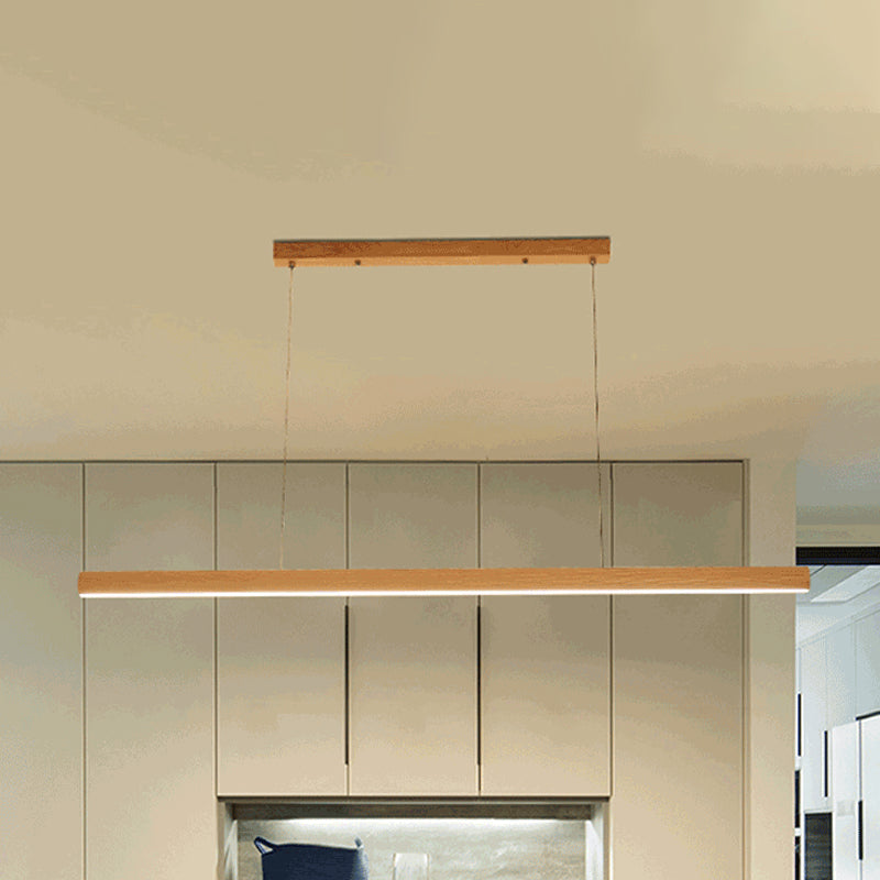 Modern 1-Light LED Drop Pendant with Wood Shade Light/Dark Wood Grain Linear Ceiling Light Fixture Light Wood Clearhalo 'Ceiling Lights' 'Pendant Lights' 'Pendants' Lighting' 243505_f0f9cfd8-13ec-4f3c-9761-01333fbe53e6