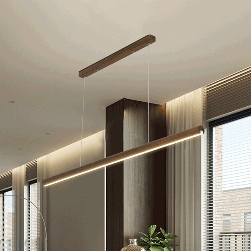 Modern 1-Light LED Drop Pendant with Wood Shade Light/Dark Wood Grain Linear Ceiling Light Fixture Clearhalo 'Ceiling Lights' 'Pendant Lights' 'Pendants' Lighting' 243507