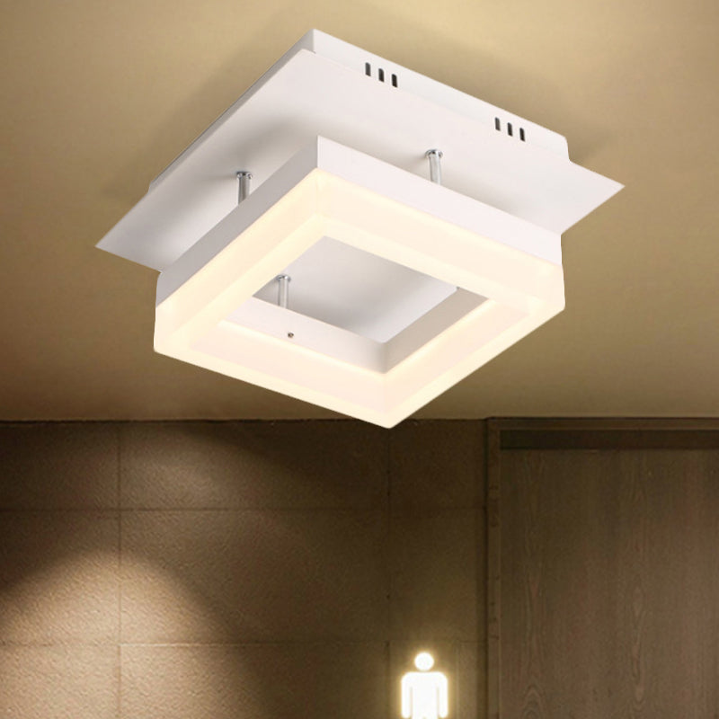 Acrylic Round/Square Ceiling Semi Flush Mount Light Modern LED Lighting Fixture in Warm/White Light for Corridor White White Square Clearhalo 'Ceiling Lights' 'Close To Ceiling Lights' 'Close to ceiling' 'Semi-flushmount' Lighting' 243543