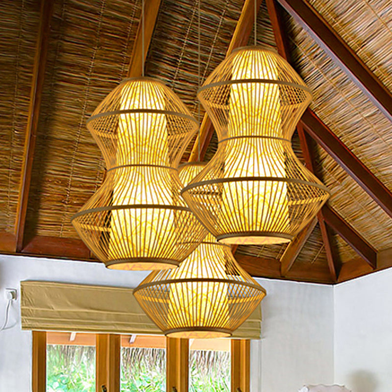 Asian Style Gourd Shaped Hanging Lighting Bamboo 19.5"/23.5" Wide 1 Head Restaurant Pendant Lamp in Wood Wood Clearhalo 'Ceiling Lights' 'Modern Pendants' 'Modern' 'Pendant Lights' 'Pendants' Lighting' 243553