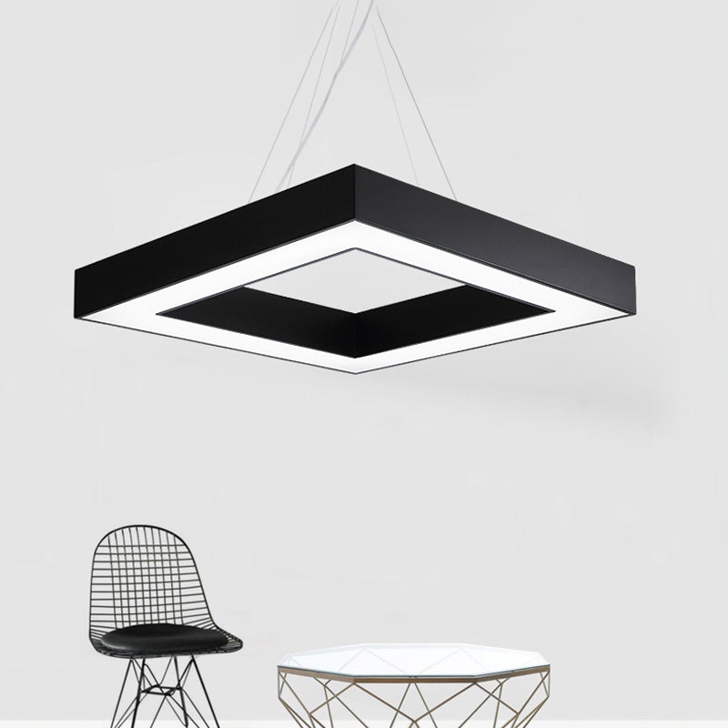 Square Metal Pendant Lighting Modern Led Black Hanging Lamp Kit in White/Warm Light for Office, 23.5"/31.5" Wide Black Clearhalo 'Ceiling Lights' 'Modern Pendants' 'Modern' 'Pendant Lights' 'Pendants' Lighting' 243556