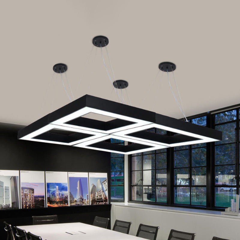 Square Metal Pendant Lighting Modern Led Black Hanging Lamp Kit in White/Warm Light for Office, 23.5"/31.5" Wide Clearhalo 'Ceiling Lights' 'Modern Pendants' 'Modern' 'Pendant Lights' 'Pendants' Lighting' 243558