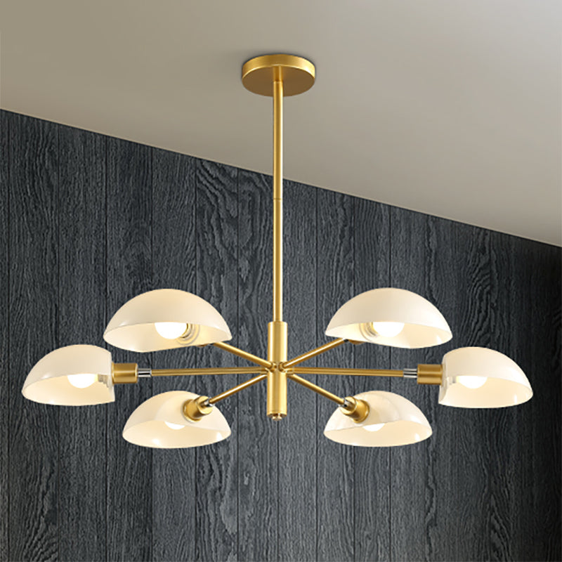 1/2 Tiers Chandelier Lamp Spoon Shade Nordic Simple Style Metal 4/6/8 Lights Hanging Ceiling Light with Black/Gold Rod 6 Gold Clearhalo 'Ceiling Lights' 'Chandeliers' 'Modern Chandeliers' 'Modern' Lighting' 243581