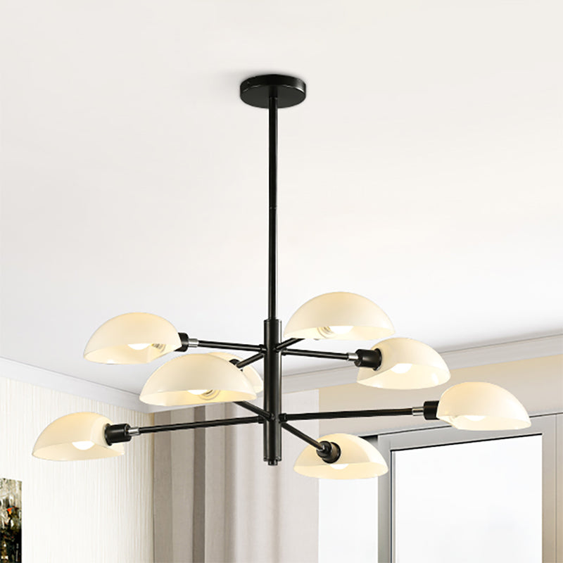 1/2 Tiers Chandelier Lamp Spoon Shade Nordic Simple Style Metal 4/6/8 Lights Hanging Ceiling Light with Black/Gold Rod 8 Black Clearhalo 'Ceiling Lights' 'Chandeliers' 'Modern Chandeliers' 'Modern' Lighting' 243587