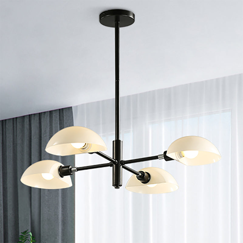 1/2 Tiers Chandelier Lamp Spoon Shade Nordic Simple Style Metal 4/6/8 Lights Hanging Ceiling Light with Black/Gold Rod 4 Black Clearhalo 'Ceiling Lights' 'Chandeliers' 'Modern Chandeliers' 'Modern' Lighting' 243592