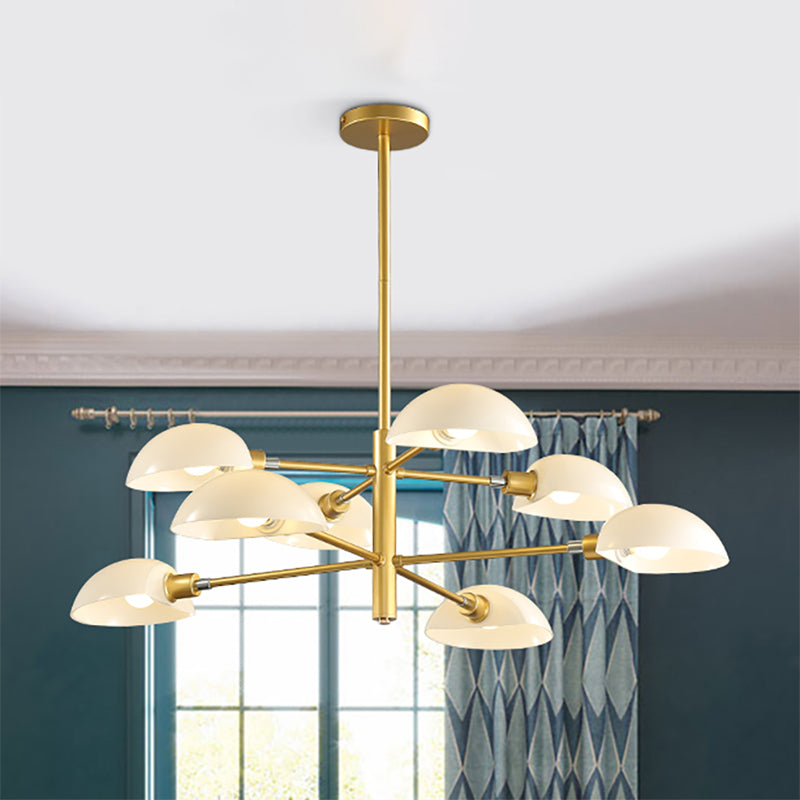 1/2 Tiers Chandelier Lamp Spoon Shade Nordic Simple Style Metal 4/6/8 Lights Hanging Ceiling Light with Black/Gold Rod 8 Gold Clearhalo 'Ceiling Lights' 'Chandeliers' 'Modern Chandeliers' 'Modern' Lighting' 243595