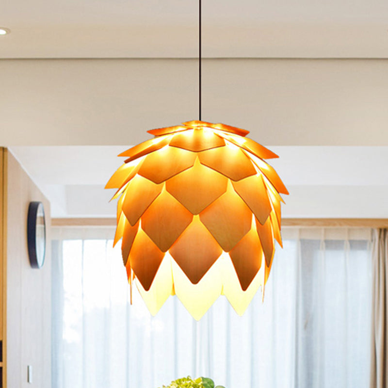 10"/12" W Pinecone Pendant Lighting Lodge Style Wood 1 Light Dining Room Adjustable Ceiling Light Fixture in Beige Wood Clearhalo 'Ceiling Lights' 'Modern Pendants' 'Modern' 'Pendant Lights' 'Pendants' Lighting' 243638