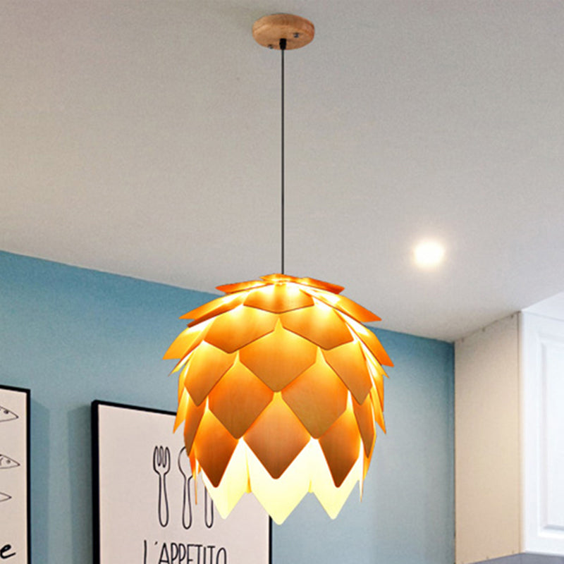 10"/12" W Pinecone Pendant Lighting Lodge Style Wood 1 Light Dining Room Adjustable Ceiling Light Fixture in Beige Clearhalo 'Ceiling Lights' 'Modern Pendants' 'Modern' 'Pendant Lights' 'Pendants' Lighting' 243639