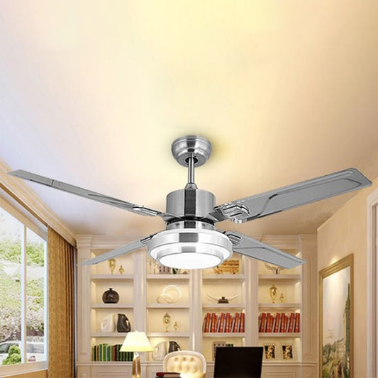 LED Gourd Semi Flush Lighting Modernist Silver Finish Metal 4 Blades Ceiling Fan Lamp Fixture, 42" W Silver Clearhalo 'Ceiling Fans with Lights' 'Ceiling Fans' 'Modern Ceiling Fans' 'Modern' Lighting' 2436405