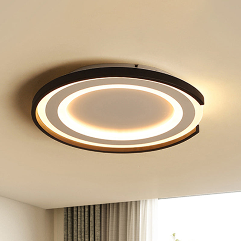 Round Flush Mount Light Fixture Simple Metal LED Black/Black and White Bedroom Ceiling Flush Mount in Warm/White, 16"/20.5" Dia Black-White Clearhalo 'Ceiling Lights' 'Close To Ceiling Lights' 'Close to ceiling' 'Flush mount' Lighting' 243643