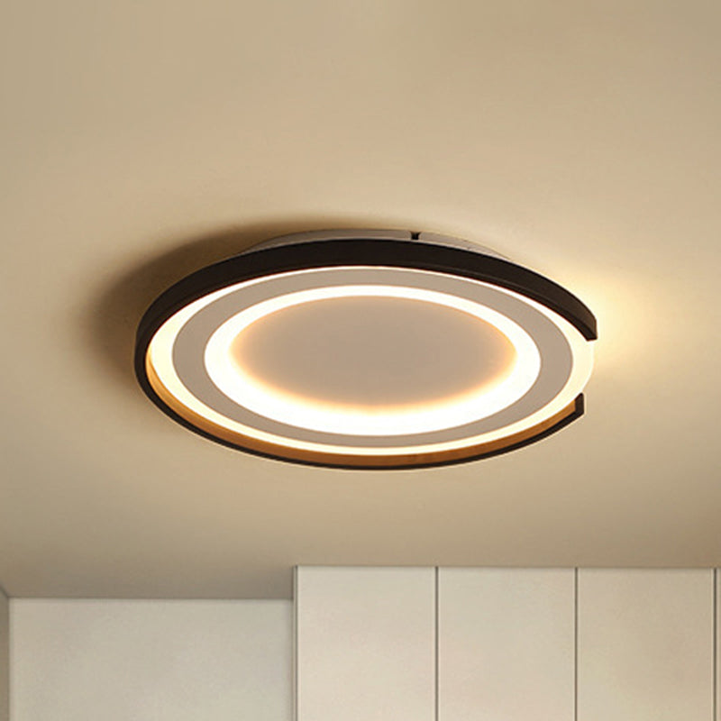 Round Flush Mount Light Fixture Simple Metal LED Black/Black and White Bedroom Ceiling Flush Mount in Warm/White, 16"/20.5" Dia Clearhalo 'Ceiling Lights' 'Close To Ceiling Lights' 'Close to ceiling' 'Flush mount' Lighting' 243644