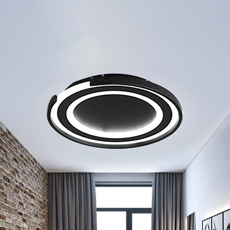 Round Flush Mount Light Fixture Simple Metal LED Black/Black and White Bedroom Ceiling Flush Mount in Warm/White, 16"/20.5" Dia Black Clearhalo 'Ceiling Lights' 'Close To Ceiling Lights' 'Close to ceiling' 'Flush mount' Lighting' 243645