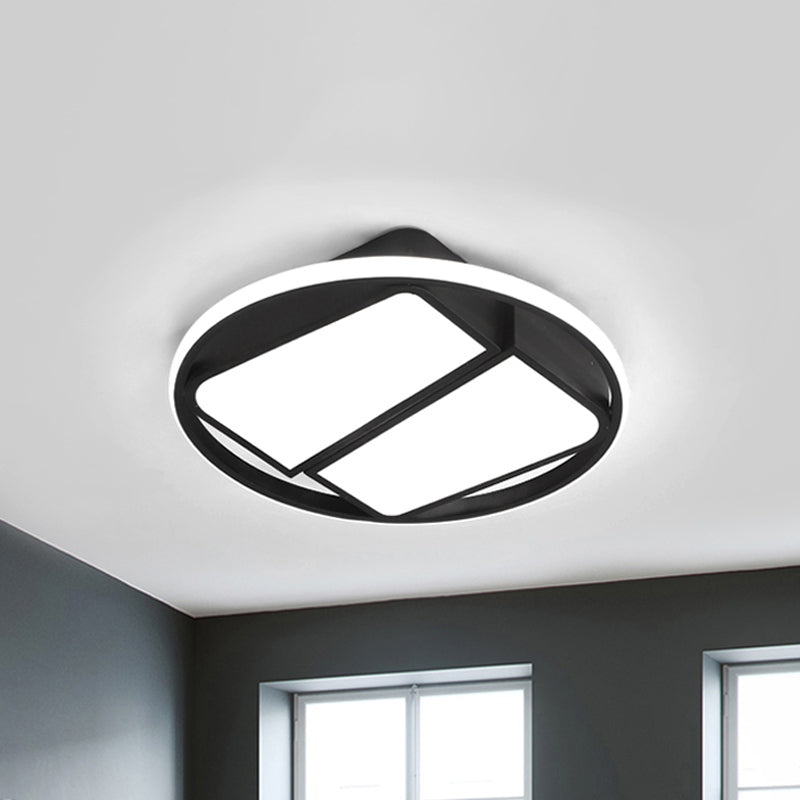 2-Trapezoid Ceiling Mount Light Modern Metal Black/White LED 16"/19.5" Wide Flush Light Fixture for Bedroom in Warm/White Light Clearhalo 'Ceiling Lights' 'Close To Ceiling Lights' 'Close to ceiling' 'Flush mount' Lighting' 243655