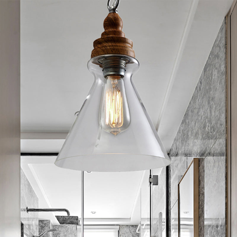 Globe/Bowl/Cone Clear Glass Pendant Lighting Modernist 1 Light Brown Ceiling Lamp Kit with Chain for Restaurant Clear Cone Clearhalo 'Ceiling Lights' 'Glass shade' 'Glass' 'Modern Pendants' 'Modern' 'Pendant Lights' 'Pendants' Lighting' 243660