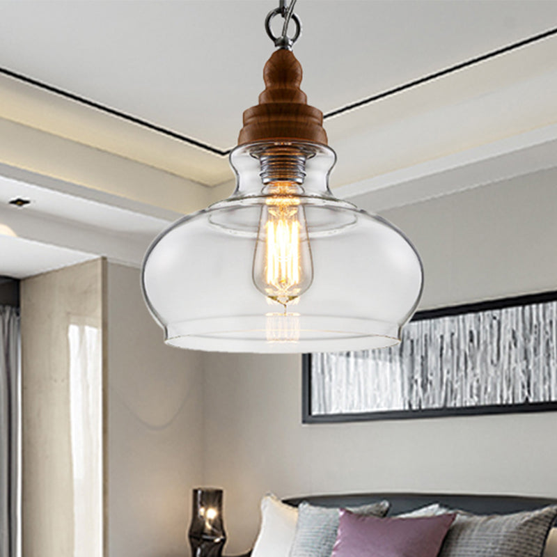 Globe/Bowl/Cone Clear Glass Pendant Lighting Modernist 1 Light Brown Ceiling Lamp Kit with Chain for Restaurant Clear Bowl Clearhalo 'Ceiling Lights' 'Glass shade' 'Glass' 'Modern Pendants' 'Modern' 'Pendant Lights' 'Pendants' Lighting' 243662