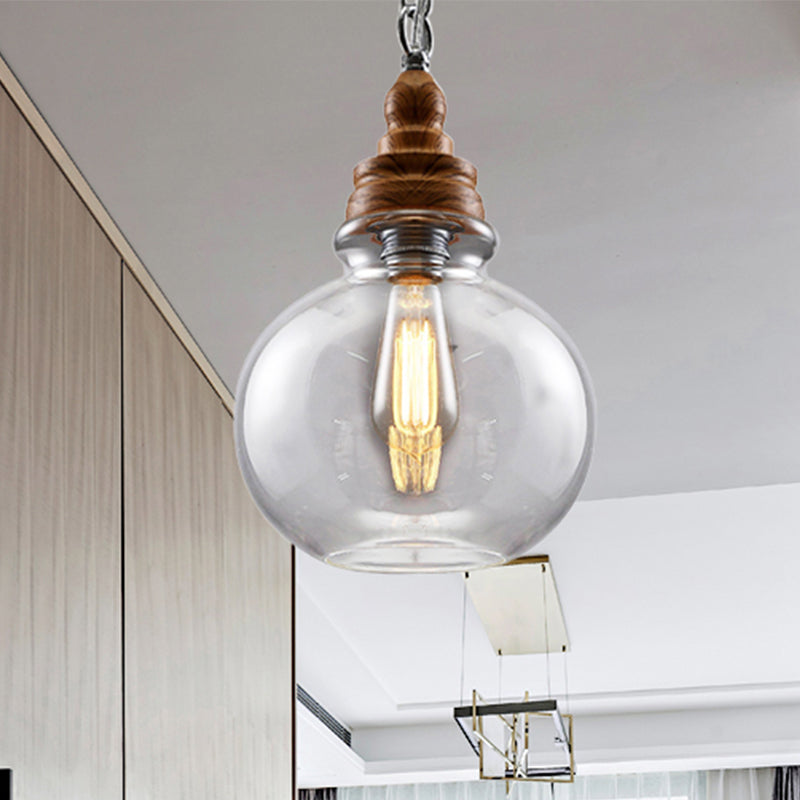 Globe/Bowl/Cone Clear Glass Pendant Lighting Modernist 1 Light Brown Ceiling Lamp Kit with Chain for Restaurant Clear Globe Clearhalo 'Ceiling Lights' 'Glass shade' 'Glass' 'Modern Pendants' 'Modern' 'Pendant Lights' 'Pendants' Lighting' 243664