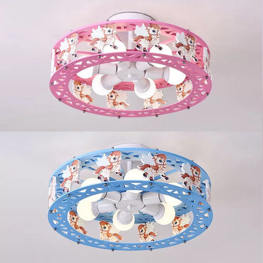 Metal Round Ceiling Mount Light with Carousel Kids Bedroom 6 Lights Cartoon Ceiling Lamp Clearhalo 'Ceiling Lights' 'Close To Ceiling Lights' 'Close to ceiling' 'Flush mount' Lighting' 24366