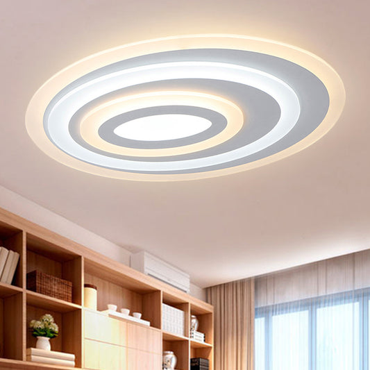 16"/19.5/25.5" Wide Oval Acrylic Flush Lamp Contemporary LED White Flush Mount Ceiling Fixture in Warm/White Light White White Clearhalo 'Ceiling Lights' 'Close To Ceiling Lights' 'Close to ceiling' 'Flush mount' Lighting' 243674