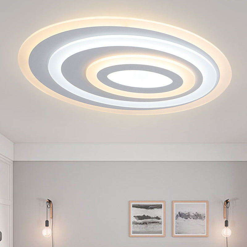 16"/19.5/25.5" Wide Oval Acrylic Flush Lamp Contemporary LED White Flush Mount Ceiling Fixture in Warm/White Light White Warm Clearhalo 'Ceiling Lights' 'Close To Ceiling Lights' 'Close to ceiling' 'Flush mount' Lighting' 243675