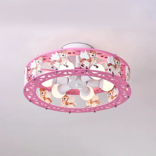 Metal Round Ceiling Mount Light with Carousel Kids Bedroom 6 Lights Cartoon Ceiling Lamp Clearhalo 'Ceiling Lights' 'Close To Ceiling Lights' 'Close to ceiling' 'Flush mount' Lighting' 24368