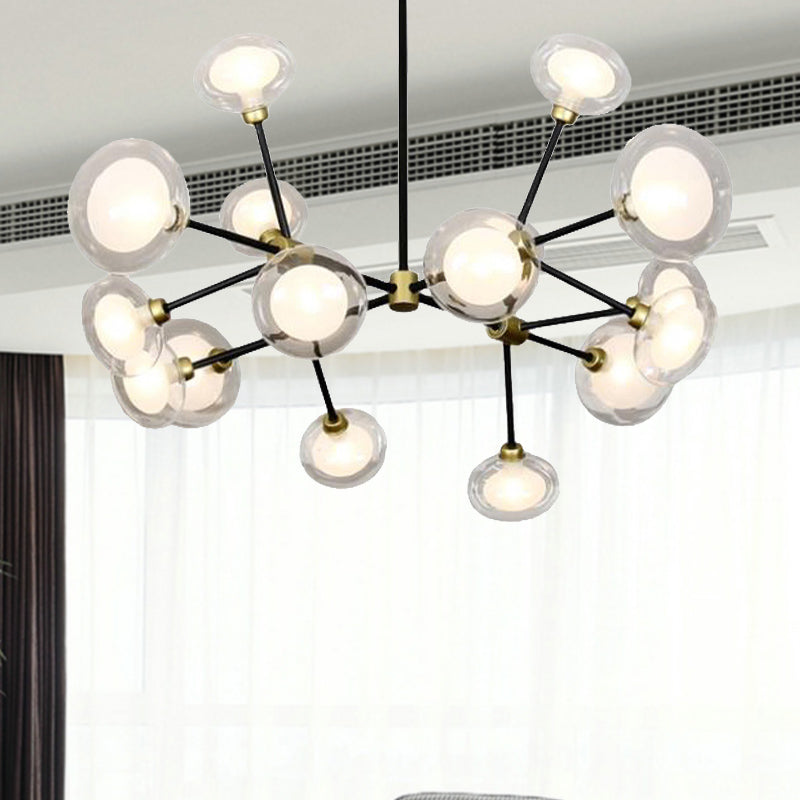 Modern Black Suspension Light 8/12/16 Lights Branch Metallic Chandelier with Oval Glass Shade for Cafe Clearhalo 'Ceiling Lights' 'Chandeliers' 'Modern Chandeliers' 'Modern' Lighting' 243700