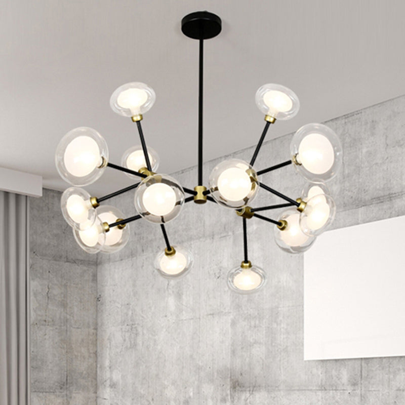 Modern Black Suspension Light 8/12/16 Lights Branch Metallic Chandelier with Oval Glass Shade for Cafe Clearhalo 'Ceiling Lights' 'Chandeliers' 'Modern Chandeliers' 'Modern' Lighting' 243701