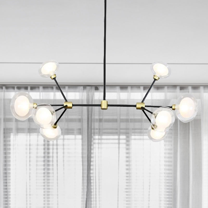 Modern Black Suspension Light 8/12/16 Lights Branch Metallic Chandelier with Oval Glass Shade for Cafe 8 Black Clearhalo 'Ceiling Lights' 'Chandeliers' 'Modern Chandeliers' 'Modern' Lighting' 243702