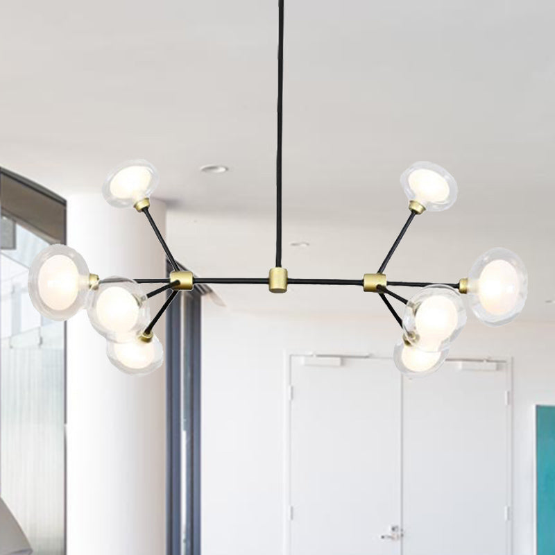 Modern Black Suspension Light 8/12/16 Lights Branch Metallic Chandelier with Oval Glass Shade for Cafe Clearhalo 'Ceiling Lights' 'Chandeliers' 'Modern Chandeliers' 'Modern' Lighting' 243703