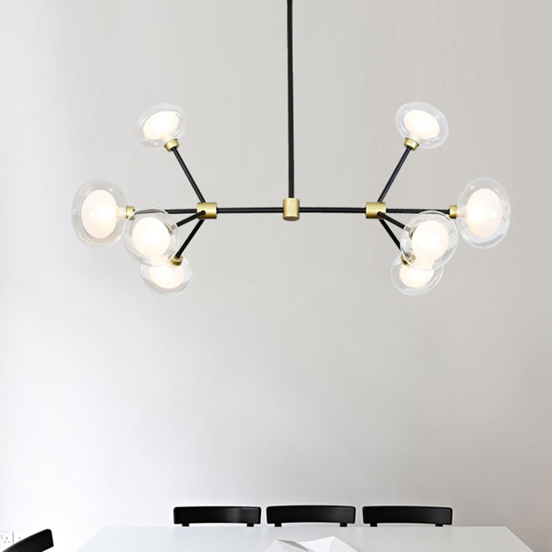 Modern Black Suspension Light 8/12/16 Lights Branch Metallic Chandelier with Oval Glass Shade for Cafe Clearhalo 'Ceiling Lights' 'Chandeliers' 'Modern Chandeliers' 'Modern' Lighting' 243704