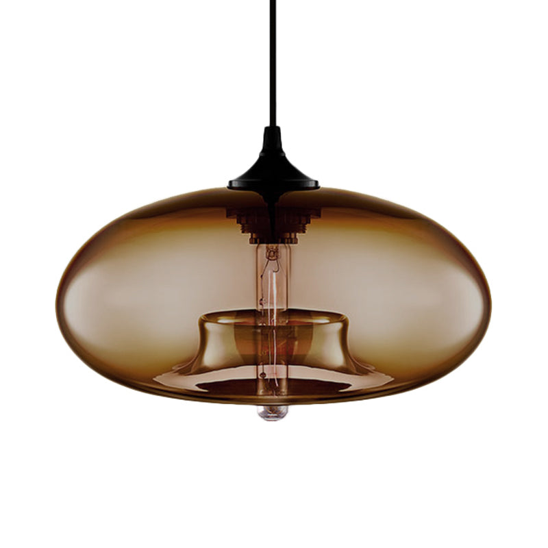 1 Light Hanging Lamp with Oval Glass Shade Contemporary Red/Brown/Blue Hanging Ceiling Light Brown Clearhalo 'Ceiling Lights' 'Glass shade' 'Glass' 'Modern Pendants' 'Modern' 'Pendant Lights' 'Pendants' Lighting' 2437055