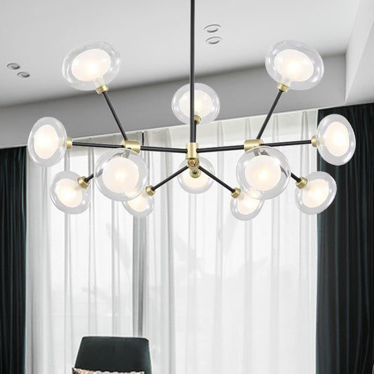 Modern Black Suspension Light 8/12/16 Lights Branch Metallic Chandelier with Oval Glass Shade for Cafe 12 Black Clearhalo 'Ceiling Lights' 'Chandeliers' 'Modern Chandeliers' 'Modern' Lighting' 243705