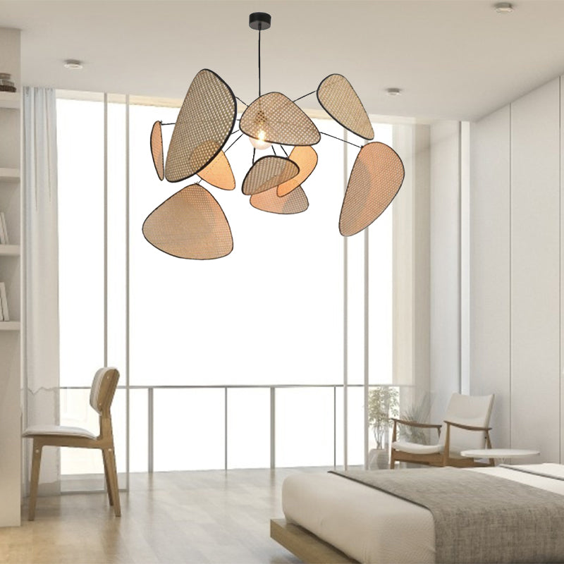 Beige Mesh Triangle Suspension Lamp Modern Creative 1 Head Bamboo Hanging Light Fixture Beige Clearhalo 'Ceiling Lights' 'Pendant Lights' 'Pendants' Lighting' 2437147_29eec04c-efab-44af-b63c-ba7d1cacc1d5