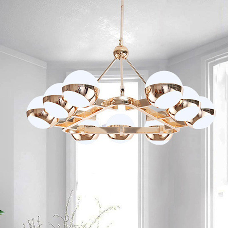 Stunning Ring Hanging Lamp with Orb Frosted Glass Shade 6/9 Lights Metal Chandelier in Gold for Hotel 9 Gold Clearhalo 'Ceiling Lights' 'Chandeliers' 'Modern Chandeliers' 'Modern' Lighting' 243745