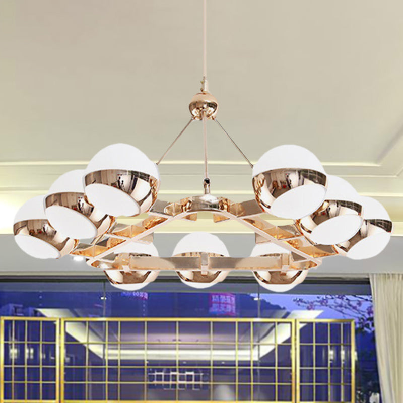 Stunning Ring Hanging Lamp with Orb Frosted Glass Shade 6/9 Lights Metal Chandelier in Gold for Hotel Clearhalo 'Ceiling Lights' 'Chandeliers' 'Modern Chandeliers' 'Modern' Lighting' 243746