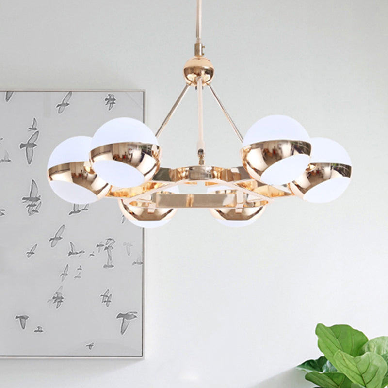 Stunning Ring Hanging Lamp with Orb Frosted Glass Shade 6/9 Lights Metal Chandelier in Gold for Hotel 6 Gold Clearhalo 'Ceiling Lights' 'Chandeliers' 'Modern Chandeliers' 'Modern' Lighting' 243747