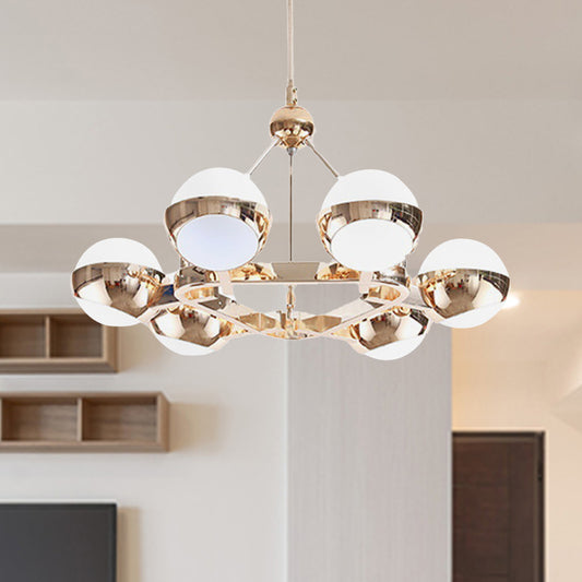 Stunning Ring Hanging Lamp with Orb Frosted Glass Shade 6/9 Lights Metal Chandelier in Gold for Hotel Clearhalo 'Ceiling Lights' 'Chandeliers' 'Modern Chandeliers' 'Modern' Lighting' 243748