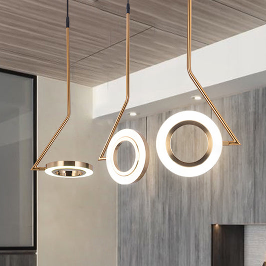 Gold Ring Hanging Pendant Light Minimalist Metal LED Dining Room Ceiling Lamp with Curved Arm Gold Clearhalo 'Ceiling Lights' 'Modern Pendants' 'Modern' 'Pendant Lights' 'Pendants' Lighting' 243749