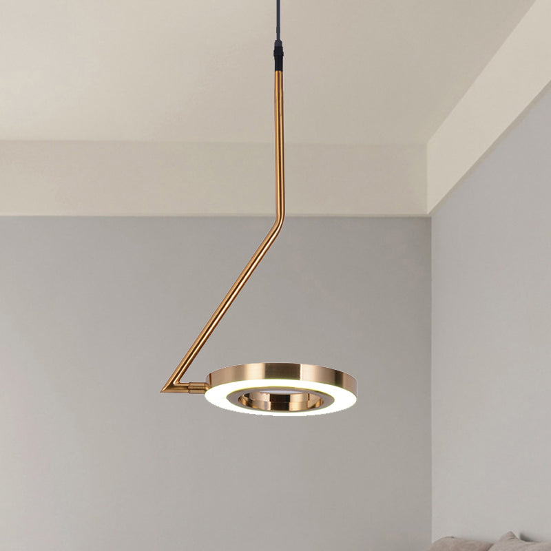 Gold Ring Hanging Pendant Light Minimalist Metal LED Dining Room Ceiling Lamp with Curved Arm Clearhalo 'Ceiling Lights' 'Modern Pendants' 'Modern' 'Pendant Lights' 'Pendants' Lighting' 243750