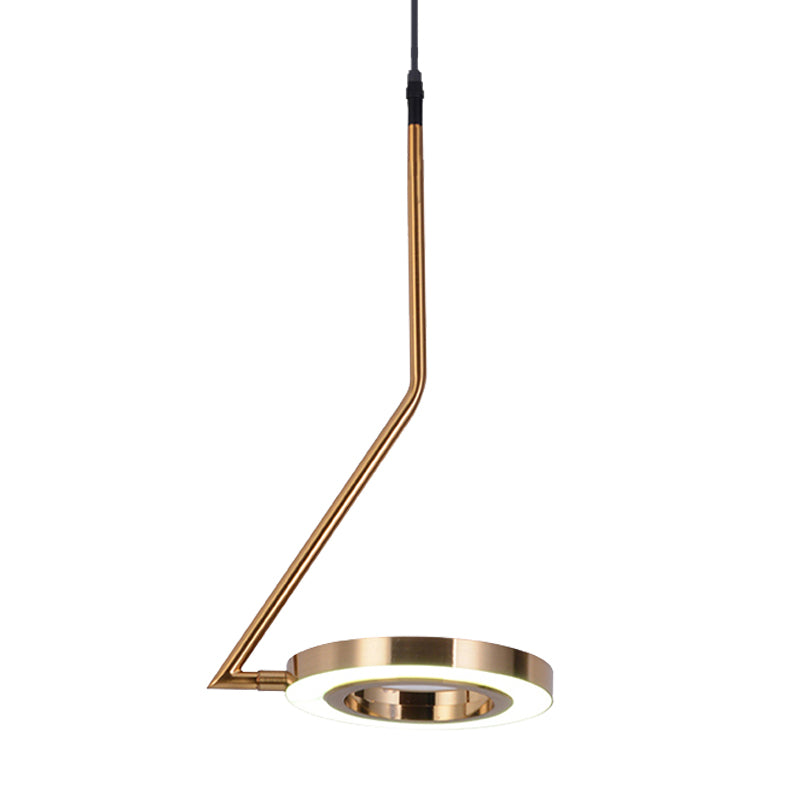 Gold Ring Hanging Pendant Light Minimalist Metal LED Dining Room Ceiling Lamp with Curved Arm Clearhalo 'Ceiling Lights' 'Modern Pendants' 'Modern' 'Pendant Lights' 'Pendants' Lighting' 243751