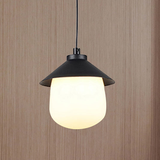 Cone Pendant Lighting with Oval Glass Shade Minimalist Black Hanging Ceiling Light for Dining Room Black Clearhalo 'Ceiling Lights' 'Glass shade' 'Glass' 'Modern Pendants' 'Modern' 'Pendant Lights' 'Pendants' Lighting' 243758