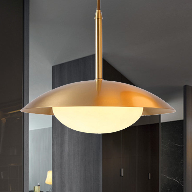 Hemisphere Metal Hanging Light with Glass Shade Simple Style Gold Single Head Pendant Light for Dining Room Clearhalo 'Ceiling Lights' 'Modern Pendants' 'Modern' 'Pendant Lights' 'Pendants' Lighting' 243774