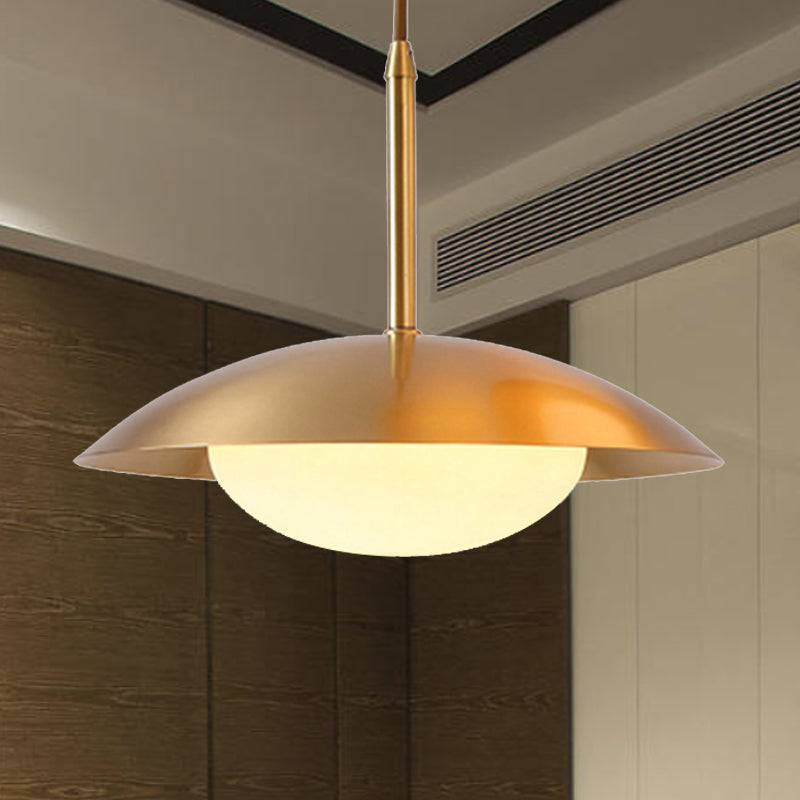 Hemisphere Metal Hanging Light with Glass Shade Simple Style Gold Single Head Pendant Light for Dining Room Clearhalo 'Ceiling Lights' 'Modern Pendants' 'Modern' 'Pendant Lights' 'Pendants' Lighting' 243775