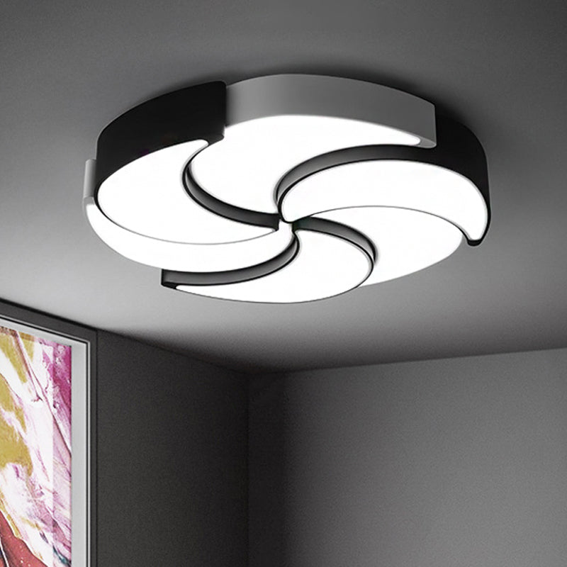 Circular Flush Mount Lighting with Windmill Design Contemporary Acrylic 19.5/"/23.5"/31" W LED Black and White Ceiling Light, Warm/White Light Black-White White Clearhalo 'Ceiling Lights' 'Close To Ceiling Lights' 'Close to ceiling' 'Flush mount' Lighting' 243785