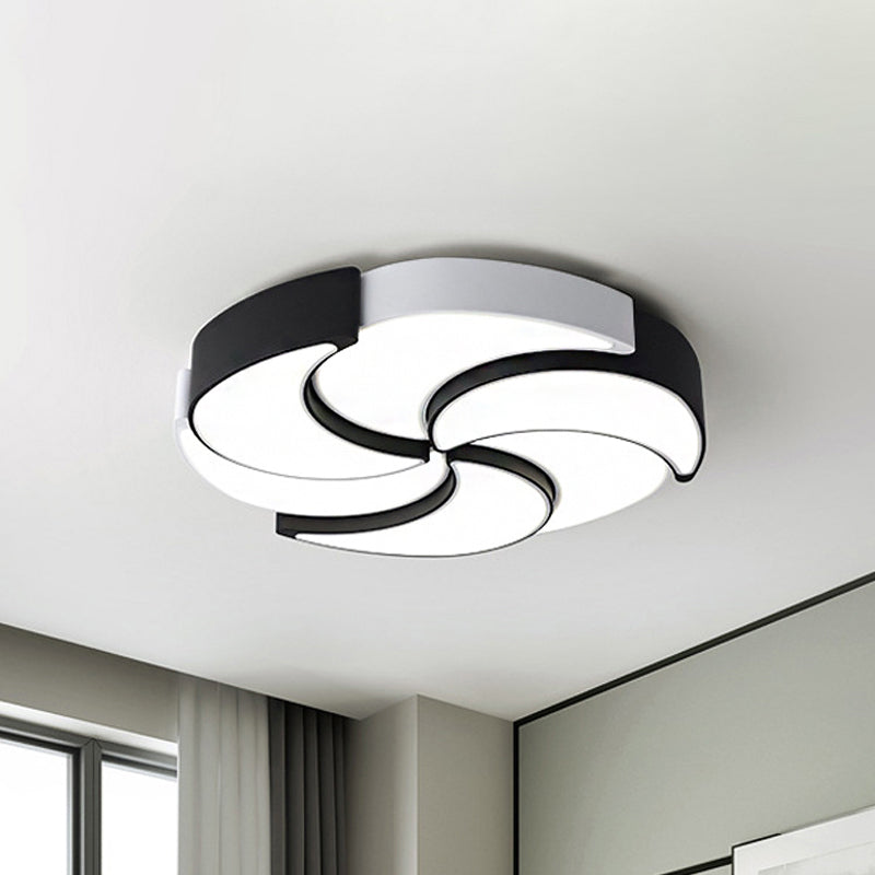 Circular Flush Mount Lighting with Windmill Design Contemporary Acrylic 19.5/"/23.5"/31" W LED Black and White Ceiling Light, Warm/White Light Clearhalo 'Ceiling Lights' 'Close To Ceiling Lights' 'Close to ceiling' 'Flush mount' Lighting' 243786