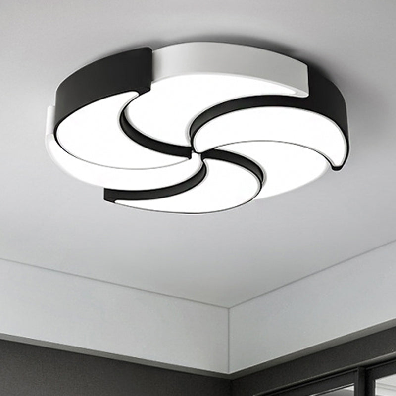 Circular Flush Mount Lighting with Windmill Design Contemporary Acrylic 19.5/"/23.5"/31" W LED Black and White Ceiling Light, Warm/White Light Clearhalo 'Ceiling Lights' 'Close To Ceiling Lights' 'Close to ceiling' 'Flush mount' Lighting' 243787