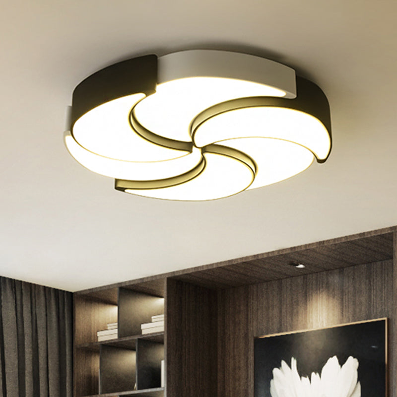 Circular Flush Mount Lighting with Windmill Design Contemporary Acrylic 19.5/"/23.5"/31" W LED Black and White Ceiling Light, Warm/White Light Black-White Warm Clearhalo 'Ceiling Lights' 'Close To Ceiling Lights' 'Close to ceiling' 'Flush mount' Lighting' 243788