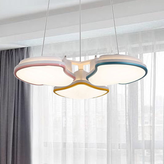 3-Head Kid Bedroom Pendant Lighting with Leaf Metal Shade Multicolor LED Hanging Pendant Light Blue-Pink-Yellow Clearhalo 'Ceiling Lights' 'Modern Pendants' 'Modern' 'Pendant Lights' 'Pendants' Lighting' 243793