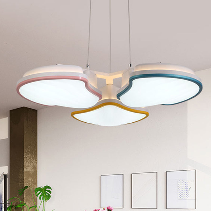 3-Head Kid Bedroom Pendant Lighting with Leaf Metal Shade Multicolor LED Hanging Pendant Light Clearhalo 'Ceiling Lights' 'Modern Pendants' 'Modern' 'Pendant Lights' 'Pendants' Lighting' 243794