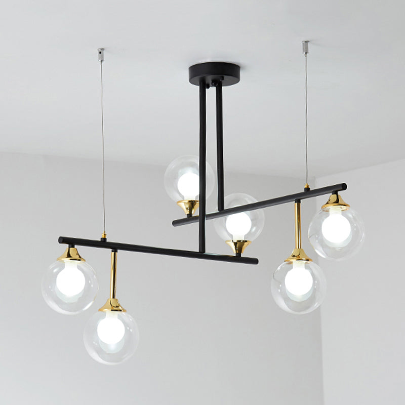 2-Tier Line Chandelier Simple Stylish Metallic Hanging Light in Black for Meeting Room Office 6 Black Clearhalo 'Ceiling Lights' 'Chandeliers' 'Modern Chandeliers' 'Modern' Lighting' 243795